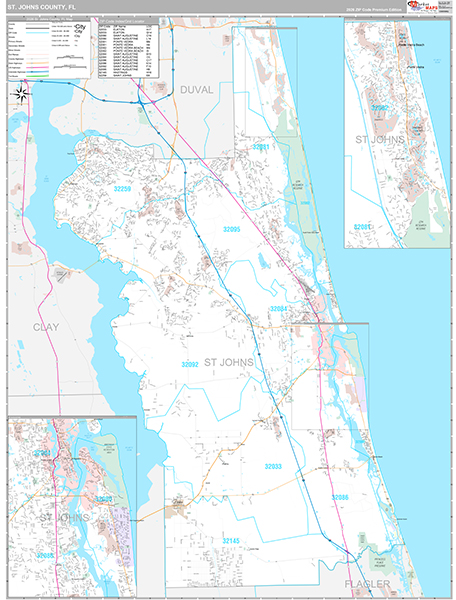 St. Johns County Wall Map Premium Style